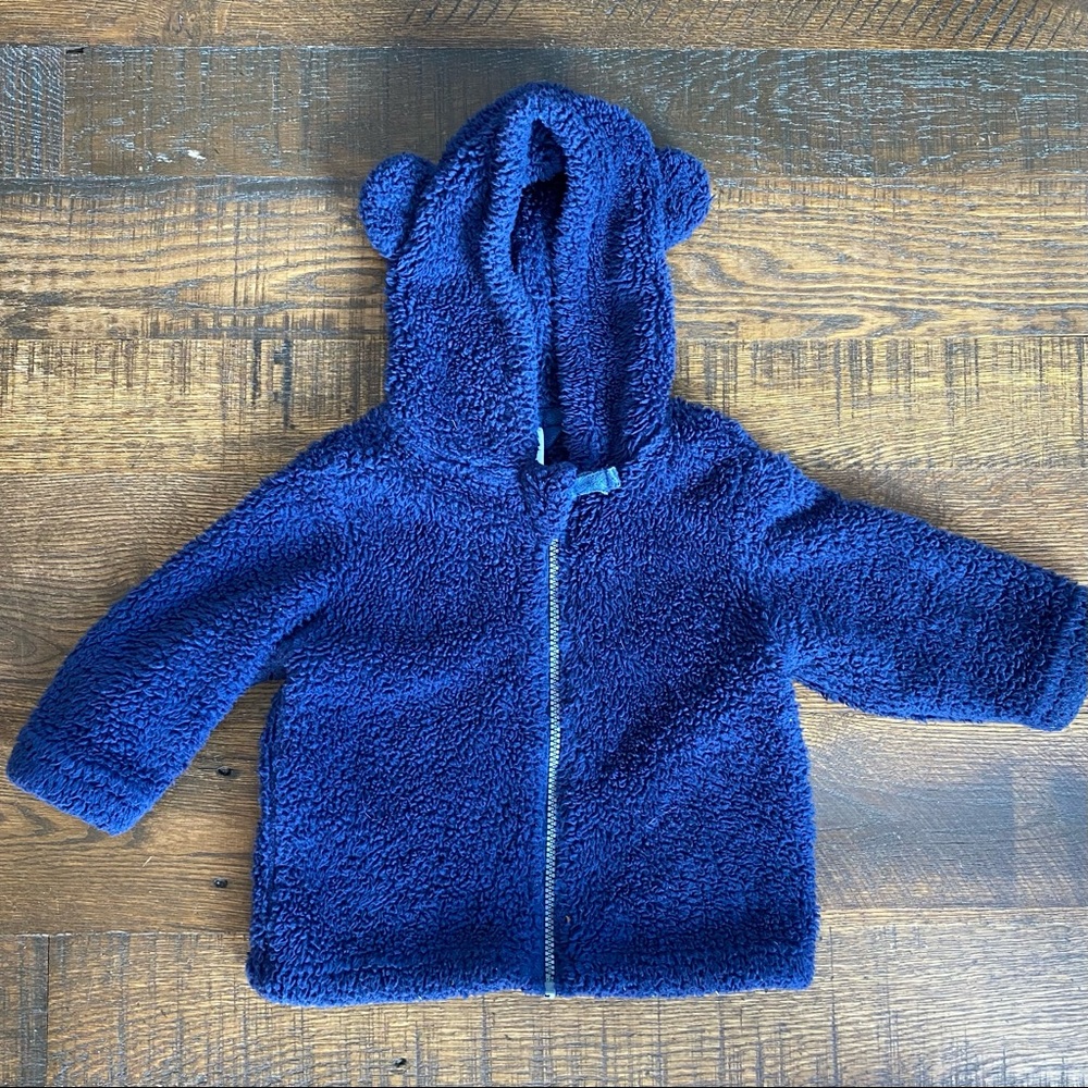 Hanna Andersson navy fleece Sherpa baby bear jacket | 18-24m